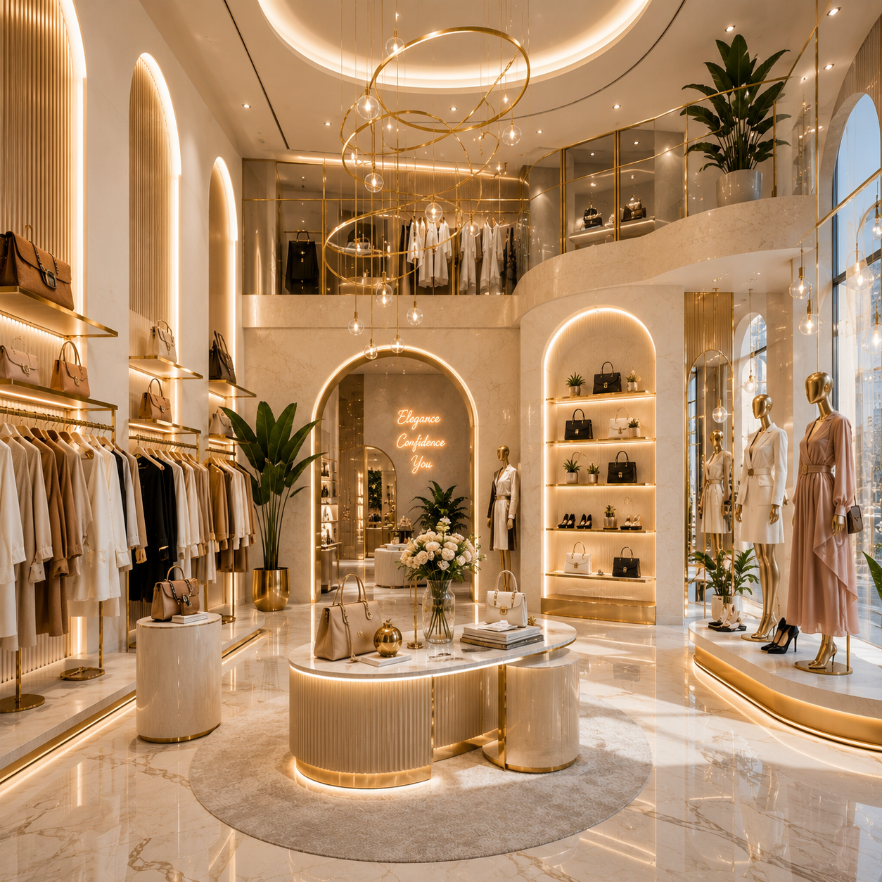 Executive commercial interior with refined finishes and daylight.